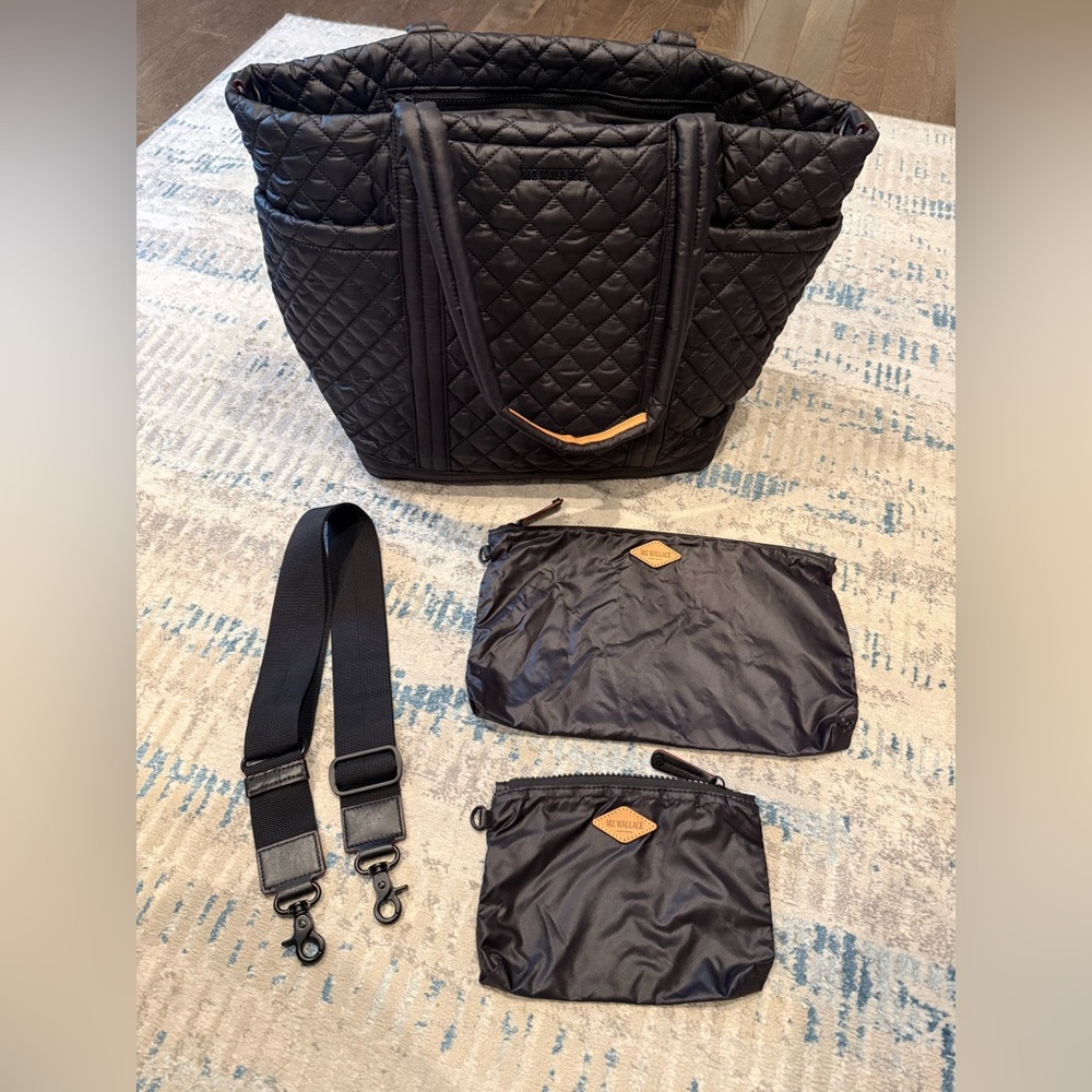 MZ Wallace Black Large Empire Deluxe Quilted Nylon Tote Bag
